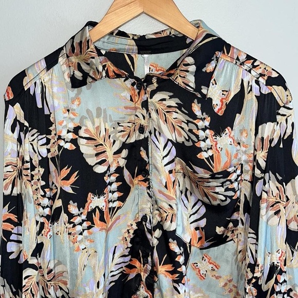 Free People Under The Palms Black Multicolored Shirt Long Sleeve - Picture 2 of 8